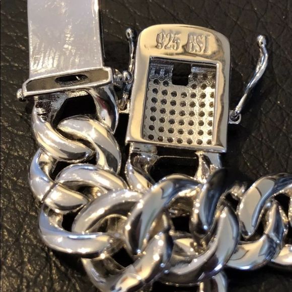 White Gold Solid Silver Miami Cuban Link Bracelet - Picture 4 of 4